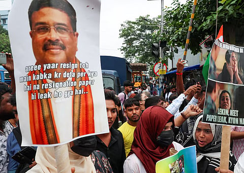 People gather in solidarity with Cockroach Janta Party (CJP) protests held at Jantar Mantar in New Delhi, which demand the resignation of India's Education Minister Dharmendra Pradhan over exam paper leaks, in Kolkata, India, July 24, 2026. 