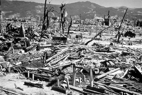 The aftermath of the explosion in Hiroshima, 6 August 1945.