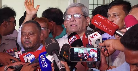 LGRD Minister Mirza Fakhrul Islam Alamgir speaks to journalists after inaugurating the divisional office of the Bangladesh Rural Development Board (BRDB) in the Terminal area of Rangpur city on Monday.