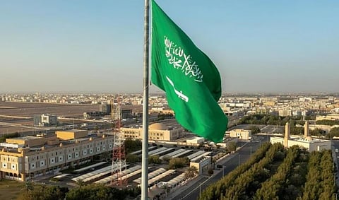The Saudi Arabian national flag flies over the capital, Riyadh. 