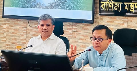 Commerce Minister Khandakar Abdul Muktadir at a ministry briefing