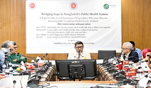 Health and Family Welfare Minister Sardar Md Sakhawat Husain addresses the unveiling of a study in the capital on Wednesday.