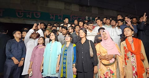 Jatiya Chhatra Shakti stages a protest in Dhaka University area on July 29, 2026.