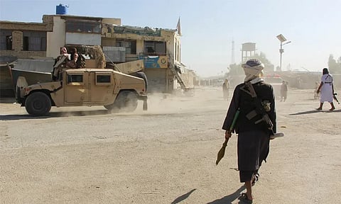 Taliban fighters seen at the border to Pakistan during the cross-border violence.