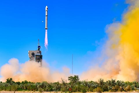 A Long March-2D carrier rocket with a space computing satellite constellation to form part of the Three-Body constellation blasts off from the Jiuquan Satellite Launch Centre on May 14.