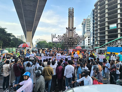 The Dhaka North unit of the National Citizen Party (NCP) on Saturday staged a human chain in the capital’s Karwan Bazar,