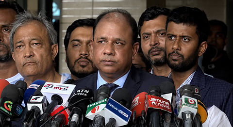 ICT Chief Prosecutor Mohammad Aminul Islam speaks to journalists after inspecting the secret detention facility at the RAB-1 headquarters in Uttara, Dhaka, on Saturday, August 1, 2026.