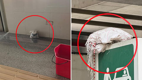 A bag in Mirpur-10 metro station; another sack outside Farmgate metro station. 