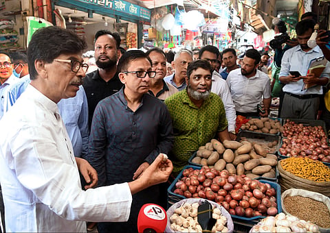 During an inspection at the Shantinagar Kitchen Market in the capital.
