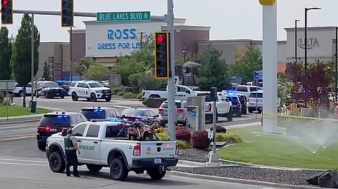 Emergency responders at the site of a fatal shooting incident in Twin Falls, Idaho, U.S., August 1, 2026, in this still image obtained from a video. 