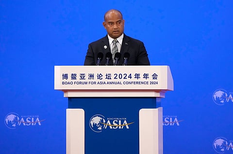 Nauru President David Adeang speaks at the opening ceremony of Boao Forum of Asia, in Boao in southern China's Hainan province on Thursday, March 28, 2024.  