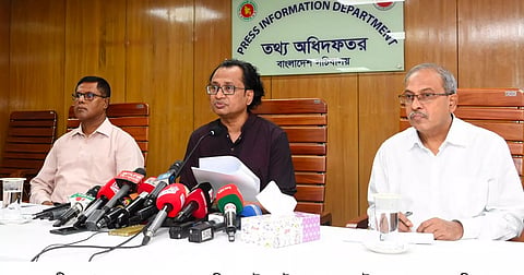 Information and Broadcasting Adviser Dr Zahed Ur Rahman speaks at a press briefing at the Secretariat on Tuesday. 