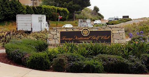 The entrance to Trump National Golf Club Los Angeles, in Rancho Palos Verdes, Calif., is seen in this photo, July 2, 2020. 