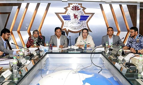 Civil Aviation and Tourism Minister Afroza Khanam chairs a meeting of the National Civil Aviation Security Committee at the CAAB headquarters in Dhaka on Thursday.