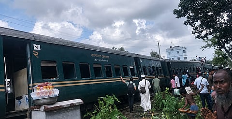 Five coaches of a commuter train derailed near Gafargaon Railway Station in Gafargaon upazila of Mymensingh on Friday morning