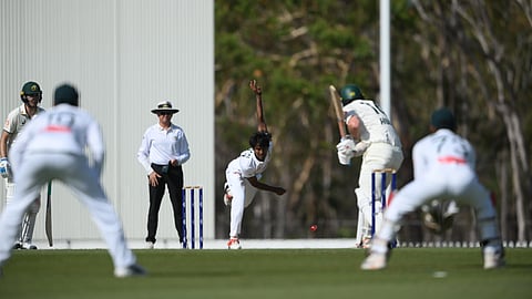 Bangladesh's Hasan Mahmud bowls on Day 2 of the three-day tour match against a Cricket Australia XI in Darwin on Friday.