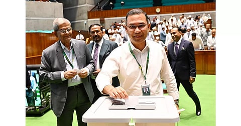Prime Minister Tarique Rahman on Thursday cast his vote in the presidential election alongside BNP candidate Mirza Fakhrul Islam Alamgir. 