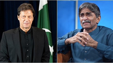 Former Pakistan Prime Minister and captain Imran Khan (L), former Pakistan captain Javed Miandad.