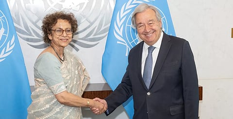Irene Khan formally took charge on Friday by presenting her credentials to UN Secretary-General Antonio Guterres at the UN Headquarters in New York.
