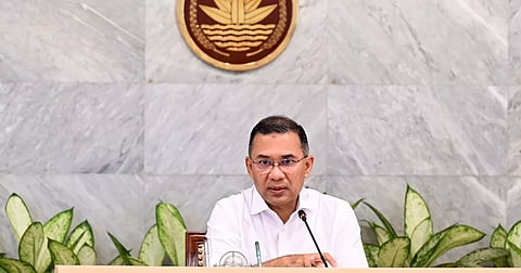 Prime Minister Tarique Rahman at a meeting at his Tejgaon office to review the capital’s traffic situation, public transport management, bus terminals, parking facilities and traffic system modernisation on August 29, 2026.