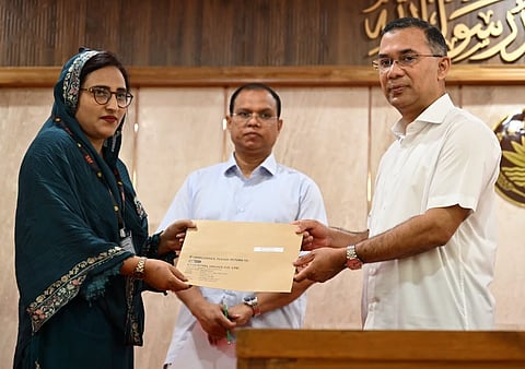 At a ceremony held at the Karabi Hall of the Prime Minister’s Office in Tejgaon on August 29, 2026, Prime Minister Tarique Rahman hands appointment letters to the recipients.