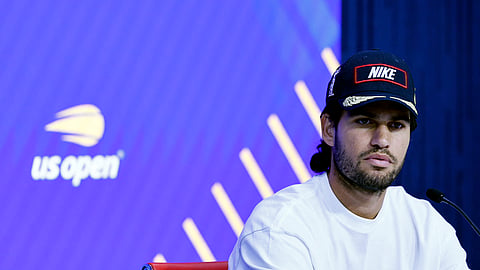 Carlos Alcaraz speaks during a press conference ahead of the US Open.