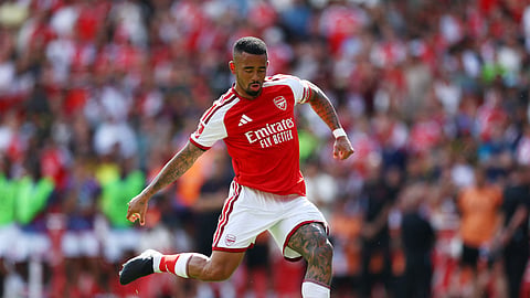 Arsenal’s Gabriel Jesus scores a penalty during the shootout against Borussia Dortmund in the Emirates Cup.