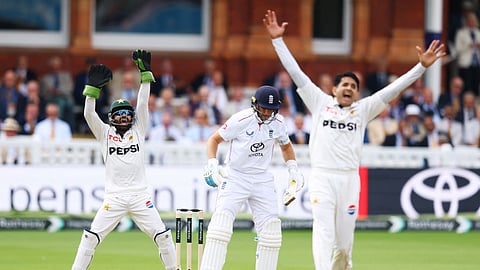 England's Joe Root loses his wicket, LBW by Pakistan's Mohammad Abbas.