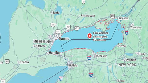 Google Maps shows Lake Ontario as “Lake America” for users in the US, while Canadian users continue to see the body of water’s traditional name.
