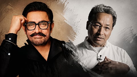 AI-generated collage of Aamir Khan, Sonam Wangchuk