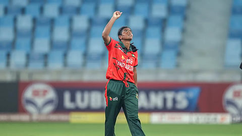 Bangladesh pacer Marufa Akter celebrates a wicket against Indonesia in their opening match of the Women's Asia Cup.