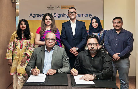 M Khorshed Anowar, deputy managing director and head of Retail and SME Banking at EBL, and A M Abul Kashem Rony, general manager and head of Corporate Marketing at Evercare Hospital Dhaka, signed the agreement