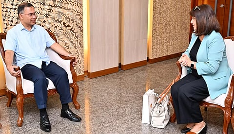 Prime Minister Tarique Rahman at a courtesy meeting with Inter-Parliamentary Union (IPU) Secretary Anda Filip at his office on Sep 1, 2026.