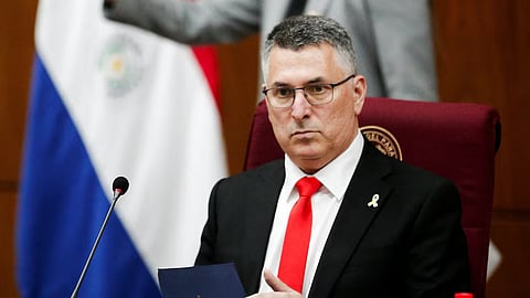 Israeli Foreign Minister Gideon Saar attends the honorary session of the Paraguayan National Congress, in Asuncion, Paraguay, November 24, 2025