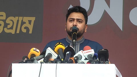 Nahid Islam speaks at the inaugural rally of the 11-party alliance’s long march from Dhaka to Chattogram in Motijheel on September 5, 2026.