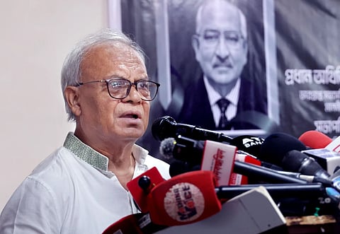 BNP Acting Secretary General Ruhul Kabir Rizvi speaks at a discussion as the chief guest at the Abdus Salam Hall of the National Press Club this noon. 