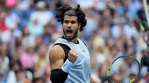 Spain’s Carlos Alcaraz reacts during his round-of-16 match against Tommy Paul of the United States.