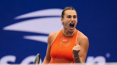 Belarus’ Aryna Sabalenka reacts during her round-of-16 clash against Taylor Townsend of the United States.