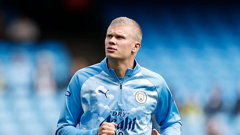 Erling Haaland during Manchester City's warm-up ahead of their Premier League clash with Coventry City at the Etihad Stadium.