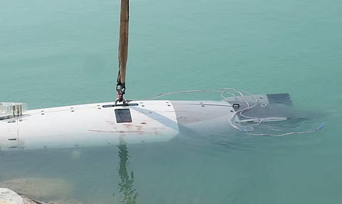 An unmanned US submersible Iran's Islamic Revolutionary Guard Corps says it captured at the entrance of the Strait of Hormuz, at an undisclosed location in Iran, in this picture obtained on September 8, 2026. 