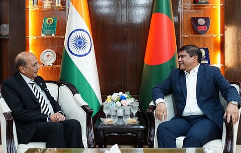 Indian High Commissioner to Bangladesh Dinesh Trivedi pays a courtesy call on Prime Minister’s Defence Adviser Brigadier General (Retd) Dr AKM Shamsul Islam at his office at the Armed Forces Division in Dhaka Cantonment.