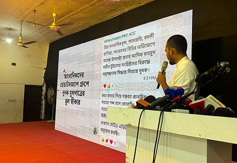 Asif Mahmud at a press conference at the National Press Club on Thursday