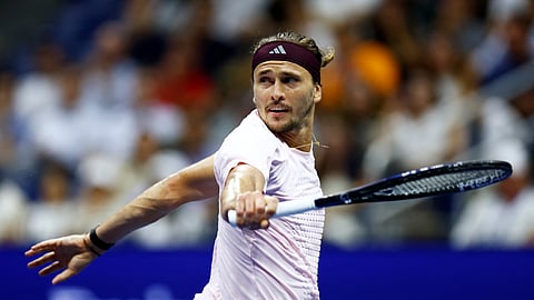 Germany's Alexander Zverev in action during his quarter-final match against Netherlands' Botic van de Zandschulp. 