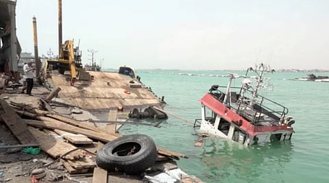 Damage in the aftermath of Houthi strikes on the Red Sea port city of Mocha, Yemen, August 10, 2026. 