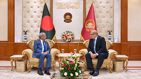 President Mirza Fakhrul Islam Alamgir and Pakistan High Commissioner Imran Haider during their meeting in Dhaka on Sunday.