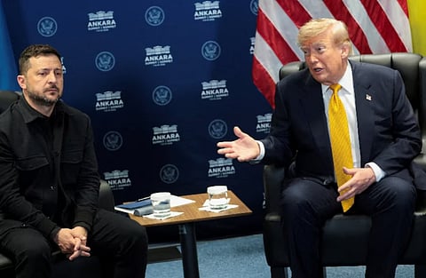 US President Donald Trump holds a bilateral meeting with Ukrainian President Volodymyr Zelenskiy alongside the NATO leaders summit at the Bestepe Presidential Compound in Ankara, Turkey, July 8, 2026. 