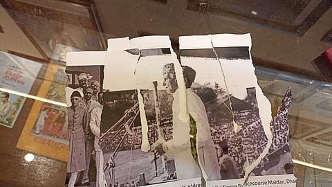 A torn down photograph of Muhammad Ali Jinnah.
