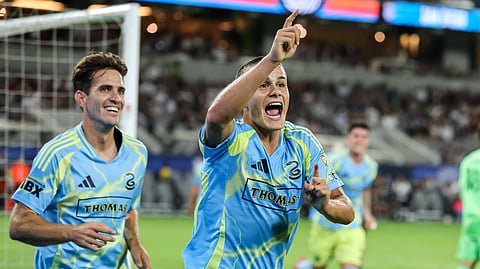 Philadelphia Union midfielder Cavan Sullivan (6) reacts after scoring during the second half against San Diego FC at Snapdragon Stadium.