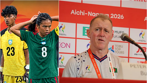 Bangladesh women's team head coach Peter Butler (R), Bangladesh captain Maria Manda.
