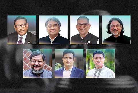 All seven defendants, senior leaders of the Awami League and its youth and student wings, are fugitives.
